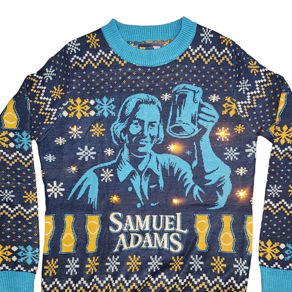 Samuel Adams Christmas Ugly Sweater Tipsy Elves Men's Small *It Lights‎ Up!